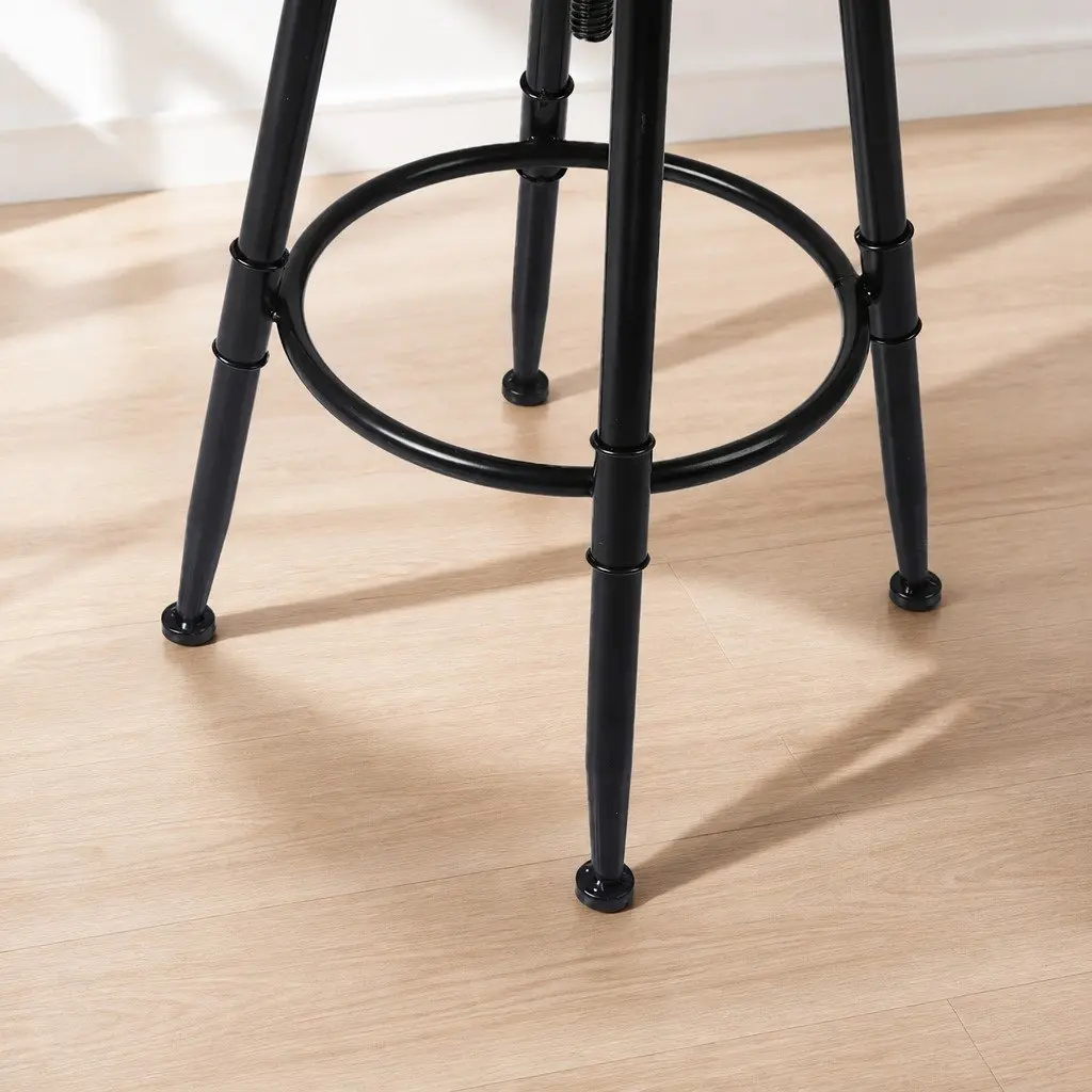 Industrial Bar Stool Adjustable Swivel Counter Height Brown PU Leather Steel