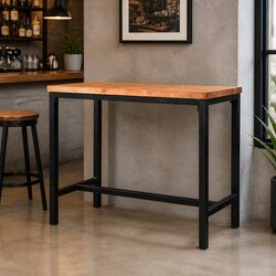 Solid Wood High Bar Table with Steel Frame