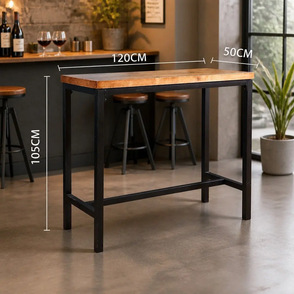 Solid Wood High Bar Table with Steel Frame