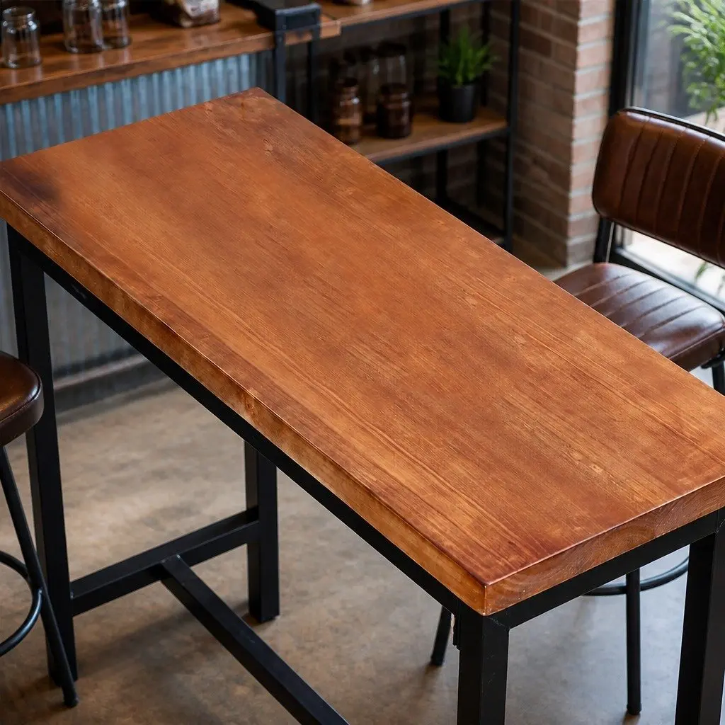 Solid Wood High Bar Table with Steel Frame