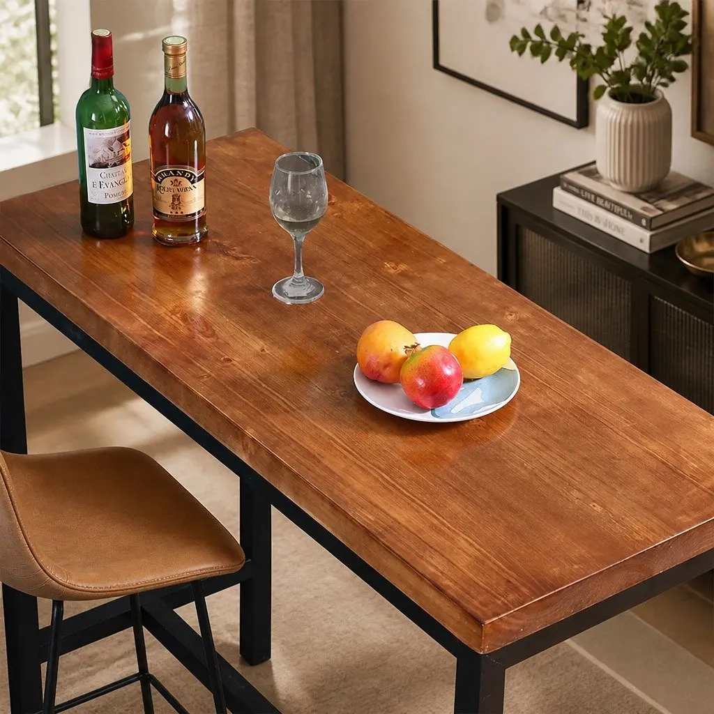 Solid Wood High Bar Table with Steel Frame