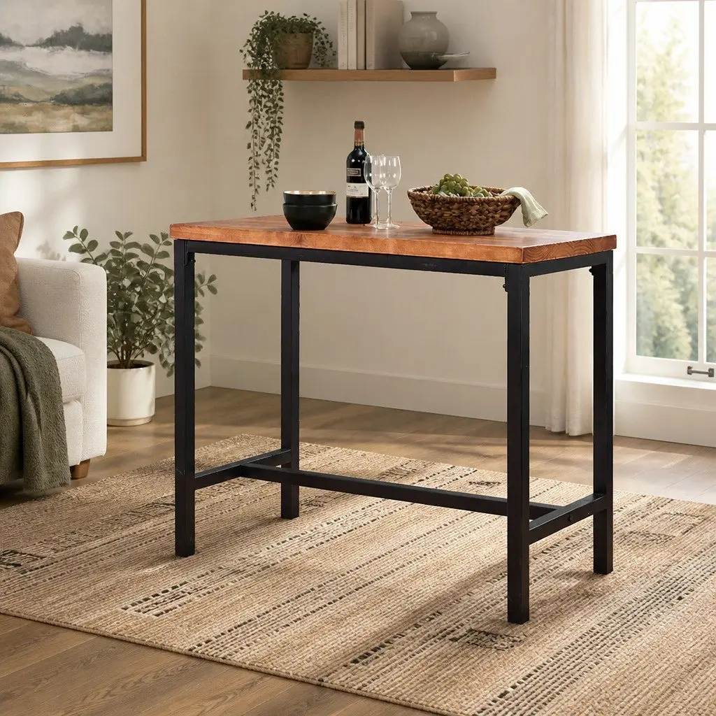 Solid Wood High Bar Table with Steel Frame