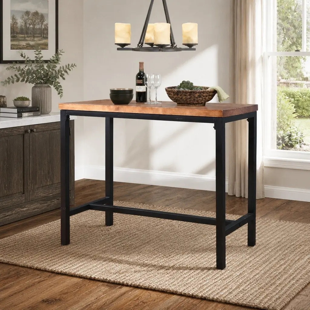 Solid Wood High Bar Table with Steel Frame