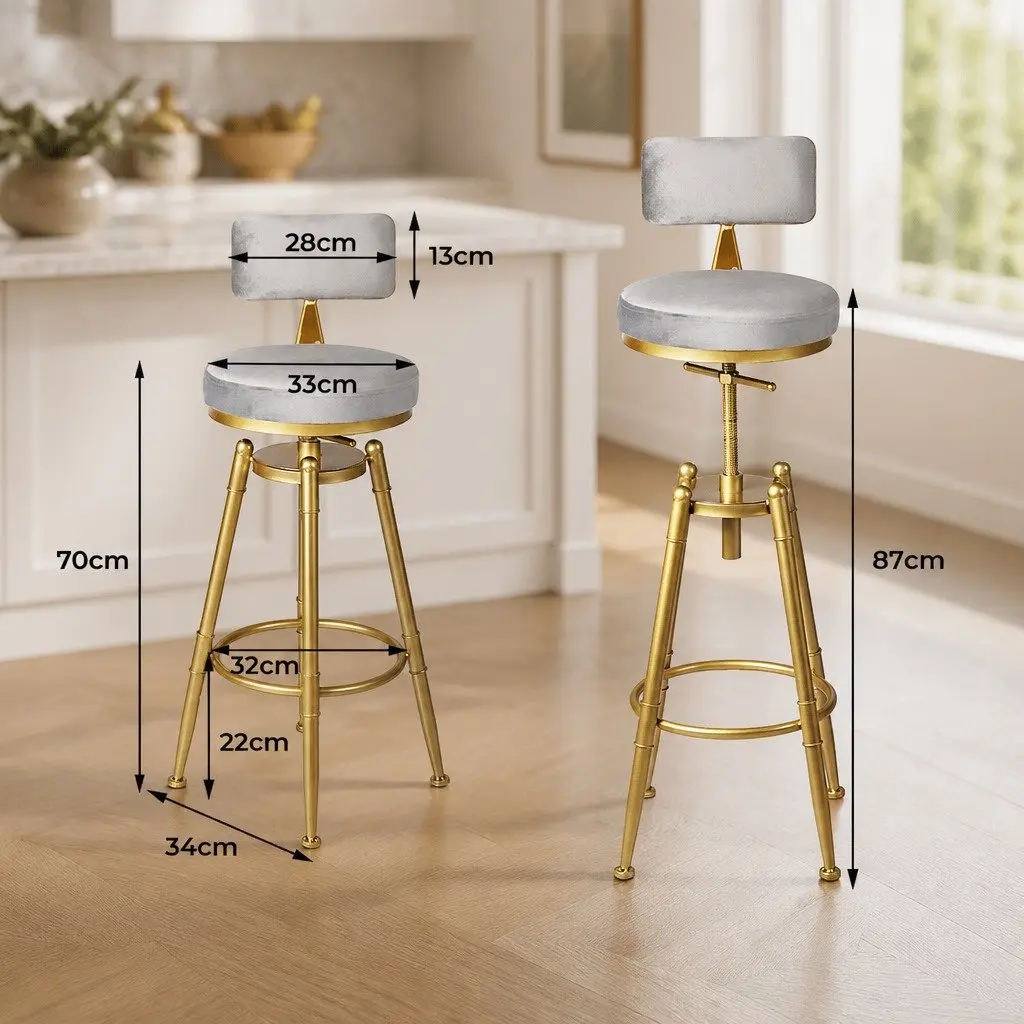 4x Swivel Bar Stools Kitchen Padded Seat Adjustable Height Footrest Grey Chair