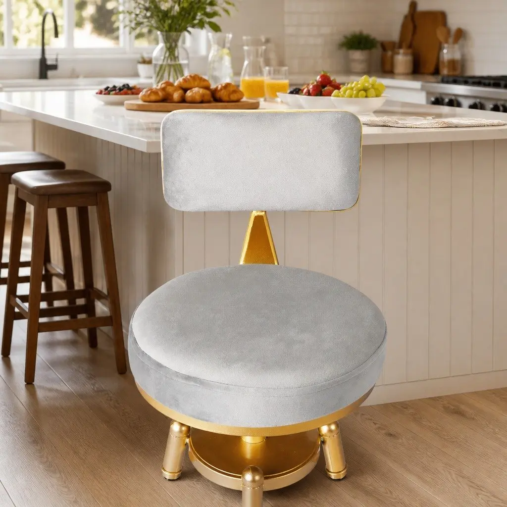 4x Swivel Bar Stools Kitchen Padded Seat Adjustable Height Footrest Grey Chair
