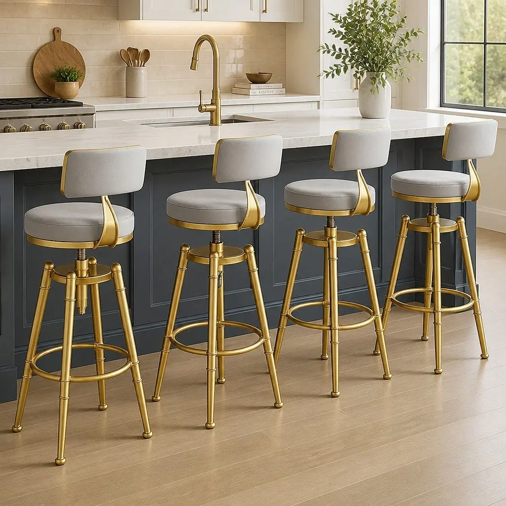4x Swivel Bar Stools Kitchen Padded Seat Adjustable Height Footrest Grey Chair