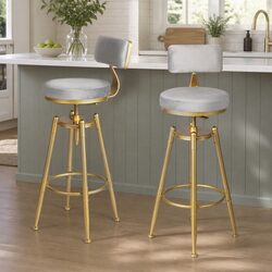 Velvet Swivel Bar Stools with Adjustable Height