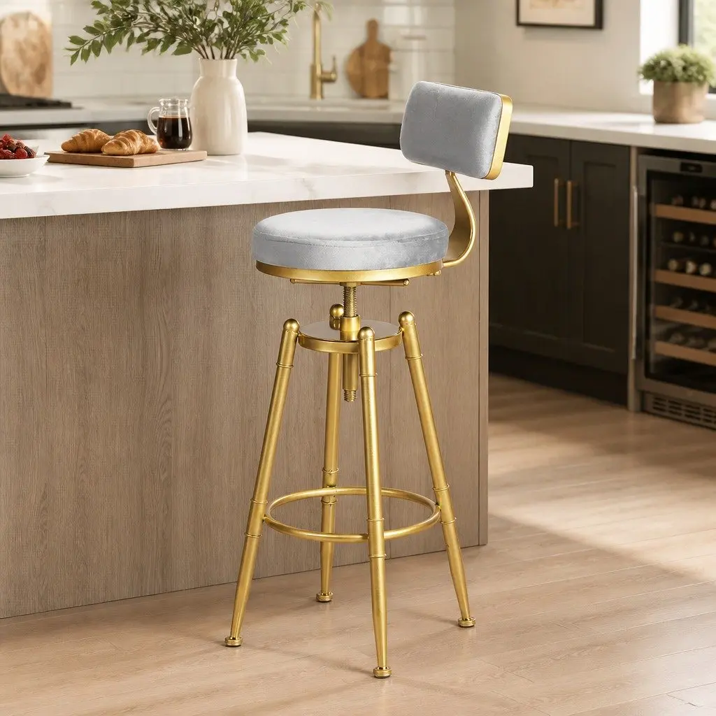 Velvet Swivel Bar Stools with Adjustable Height