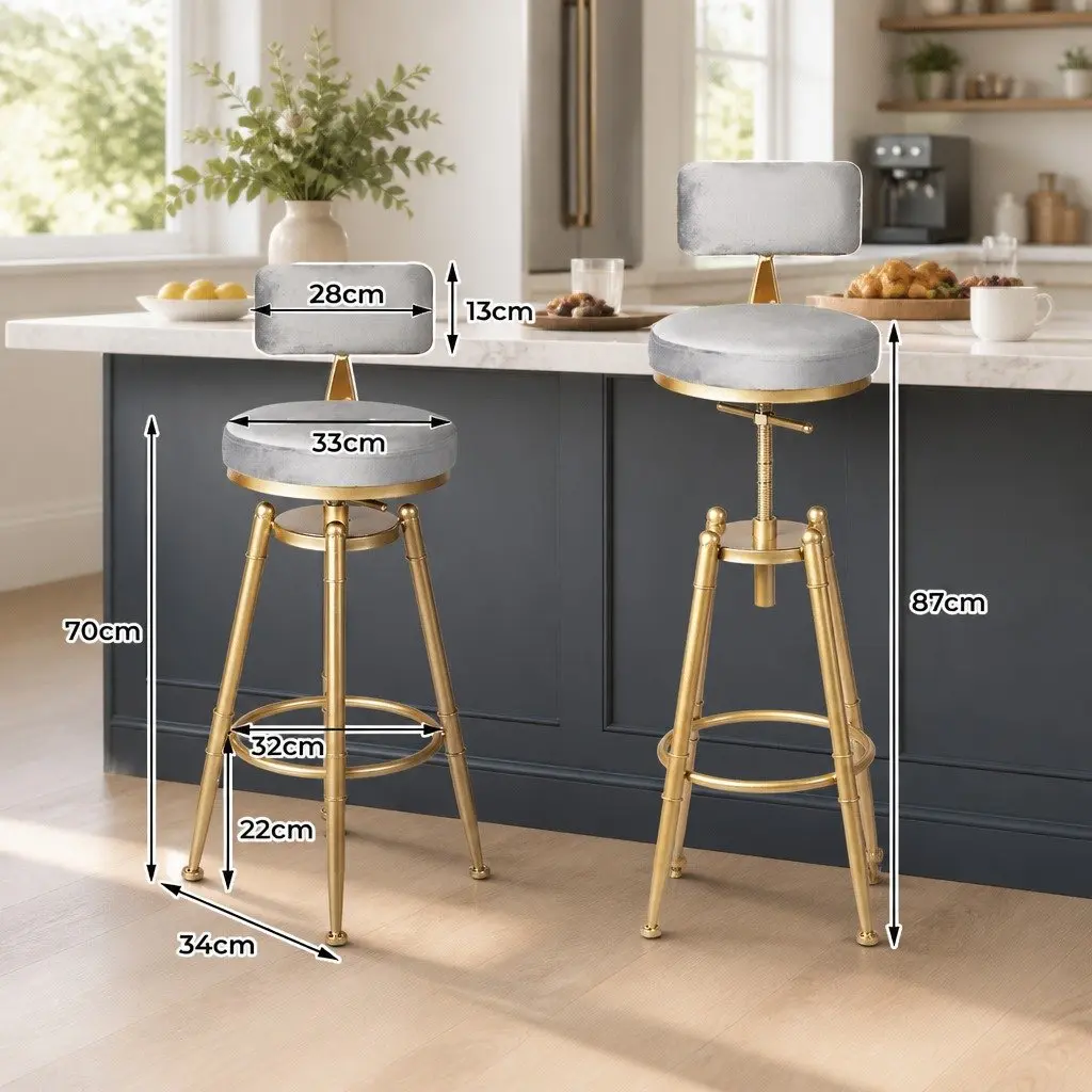 Velvet Swivel Bar Stools with Adjustable Height