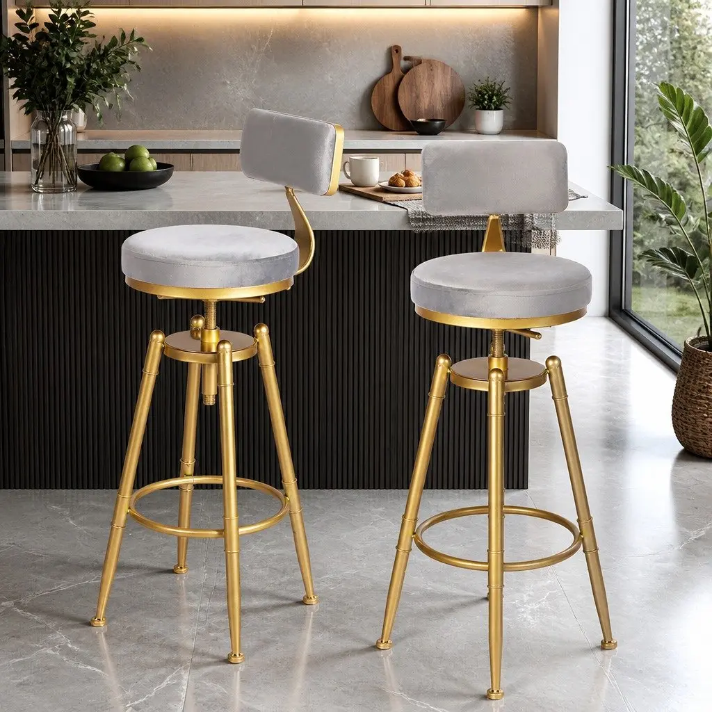 Velvet Swivel Bar Stools with Adjustable Height