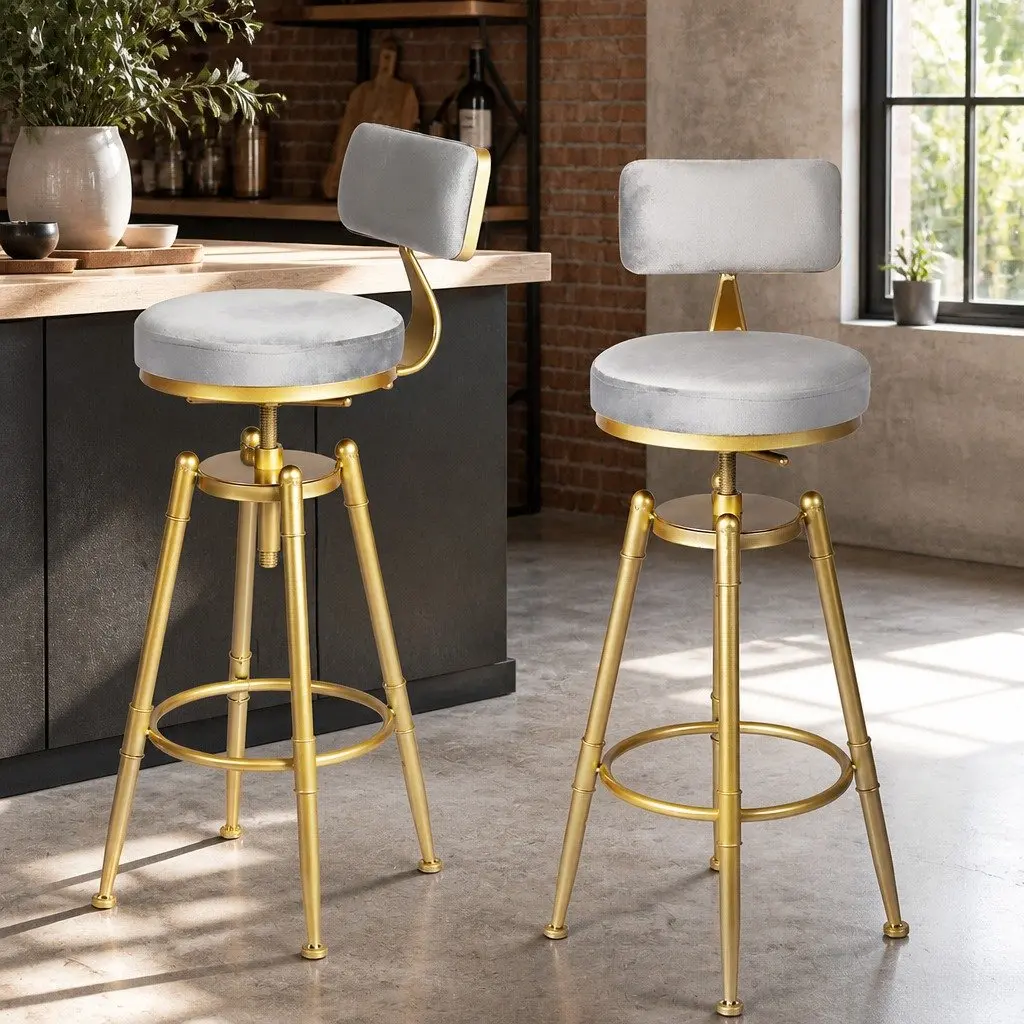 Velvet Swivel Bar Stools with Adjustable Height