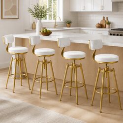 Comfortable White Velvet Bar Stool Set for Kitchen