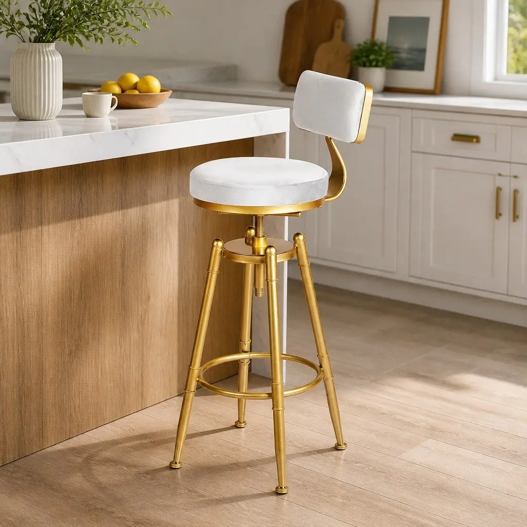 Bar Stools Swivel Modern Counter Height 4 Piece White Velvet Metal Frame