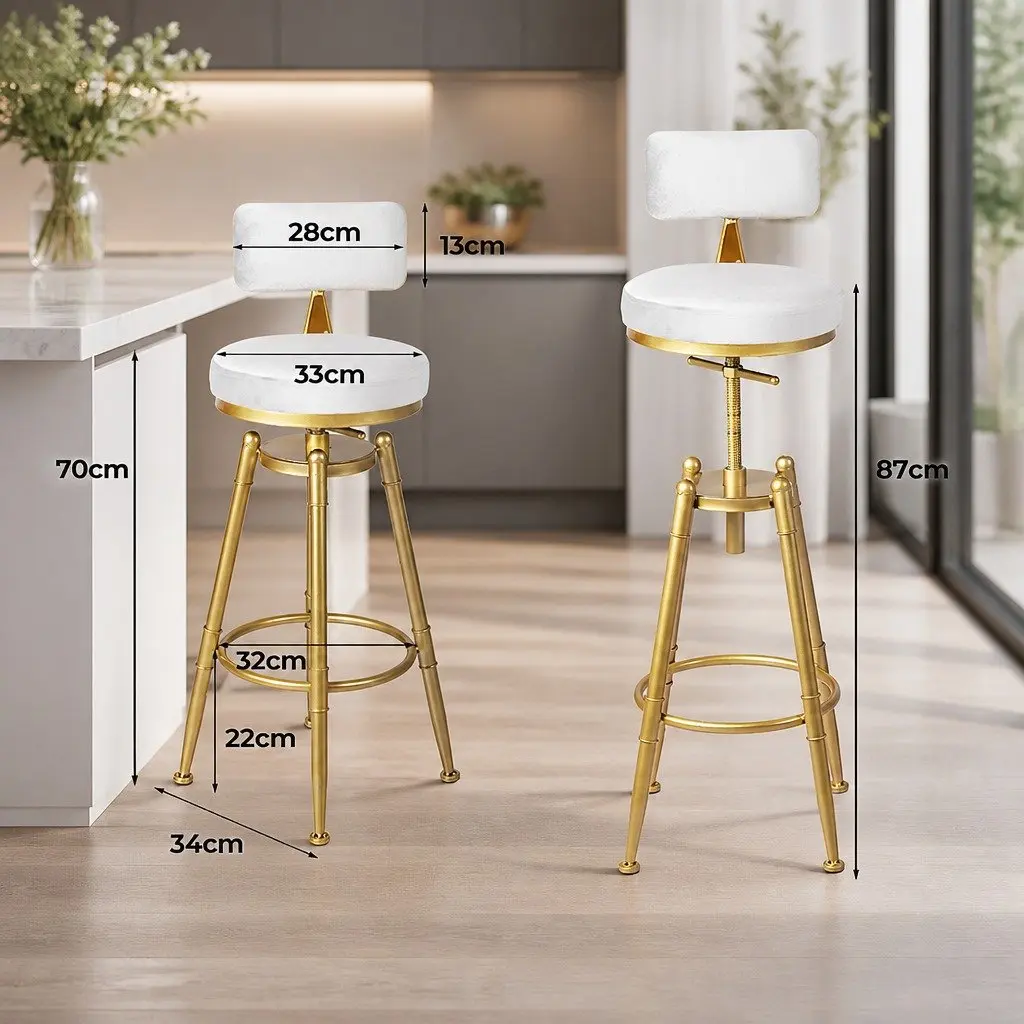 Bar Stools Swivel Modern Counter Height 4 Piece White Velvet Metal Frame