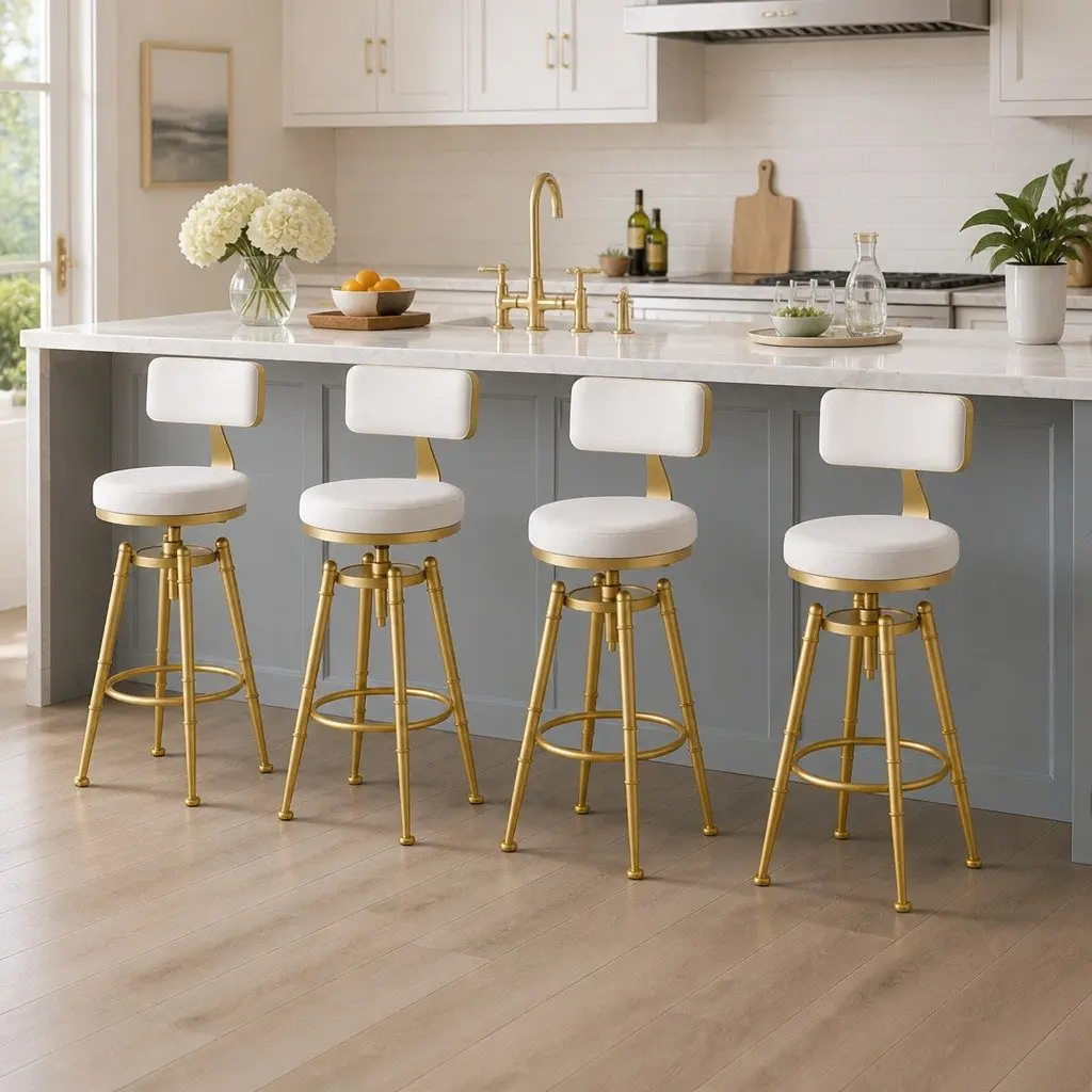 Bar Stools Swivel Modern Counter Height 4 Piece White Velvet Metal Frame