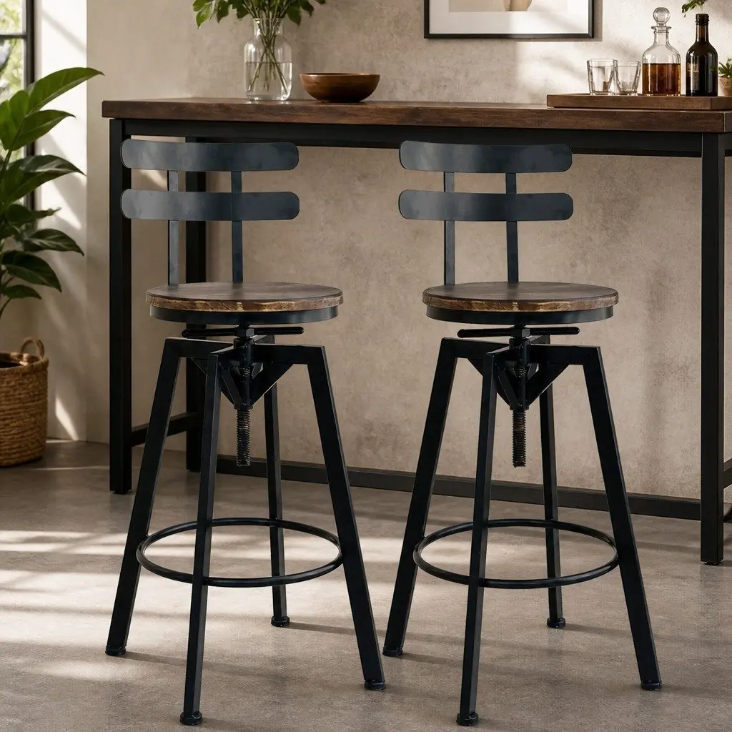 Adjustable Industrial Bar Stool with 360° Swivel