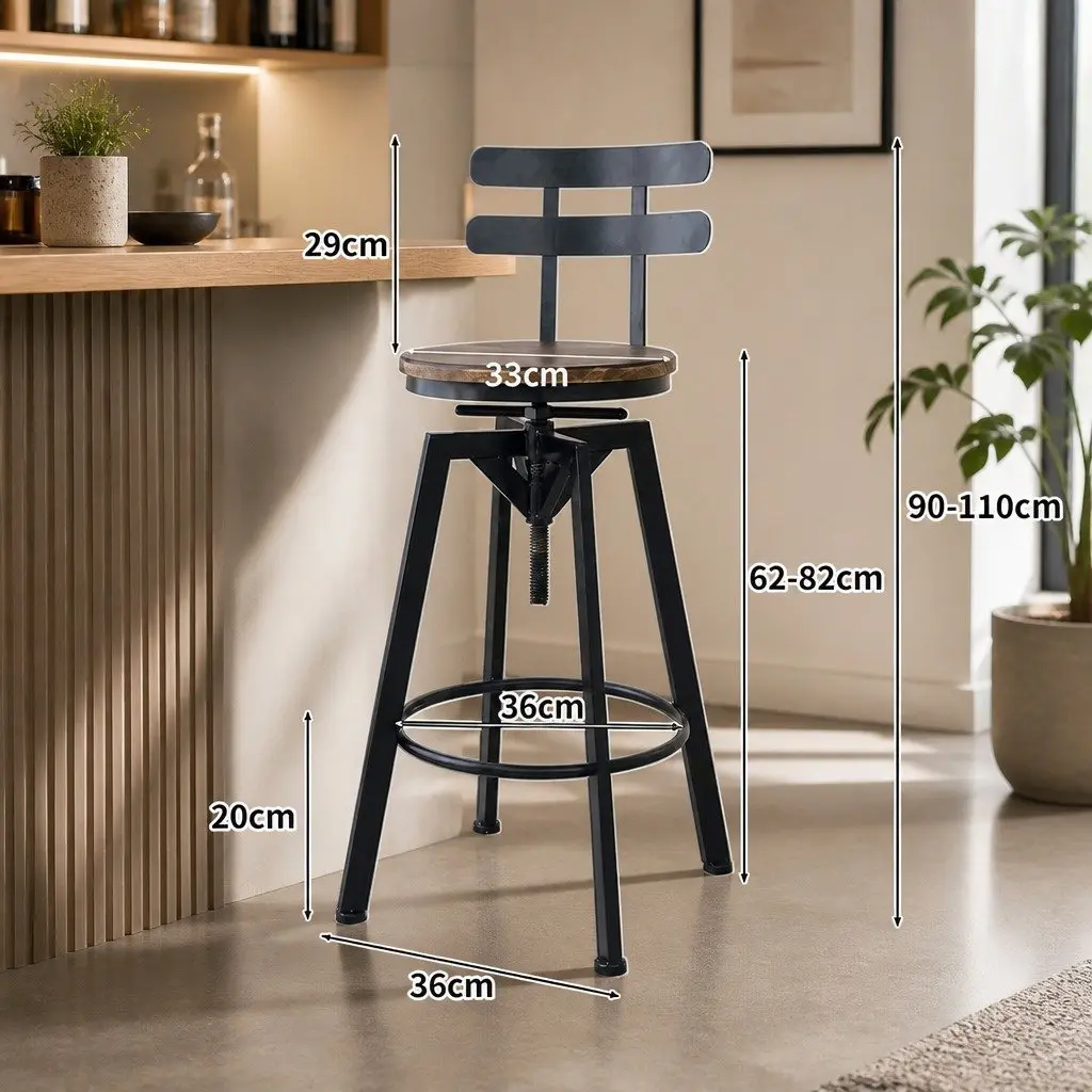 Adjustable Industrial Bar Stool with 360° Swivel