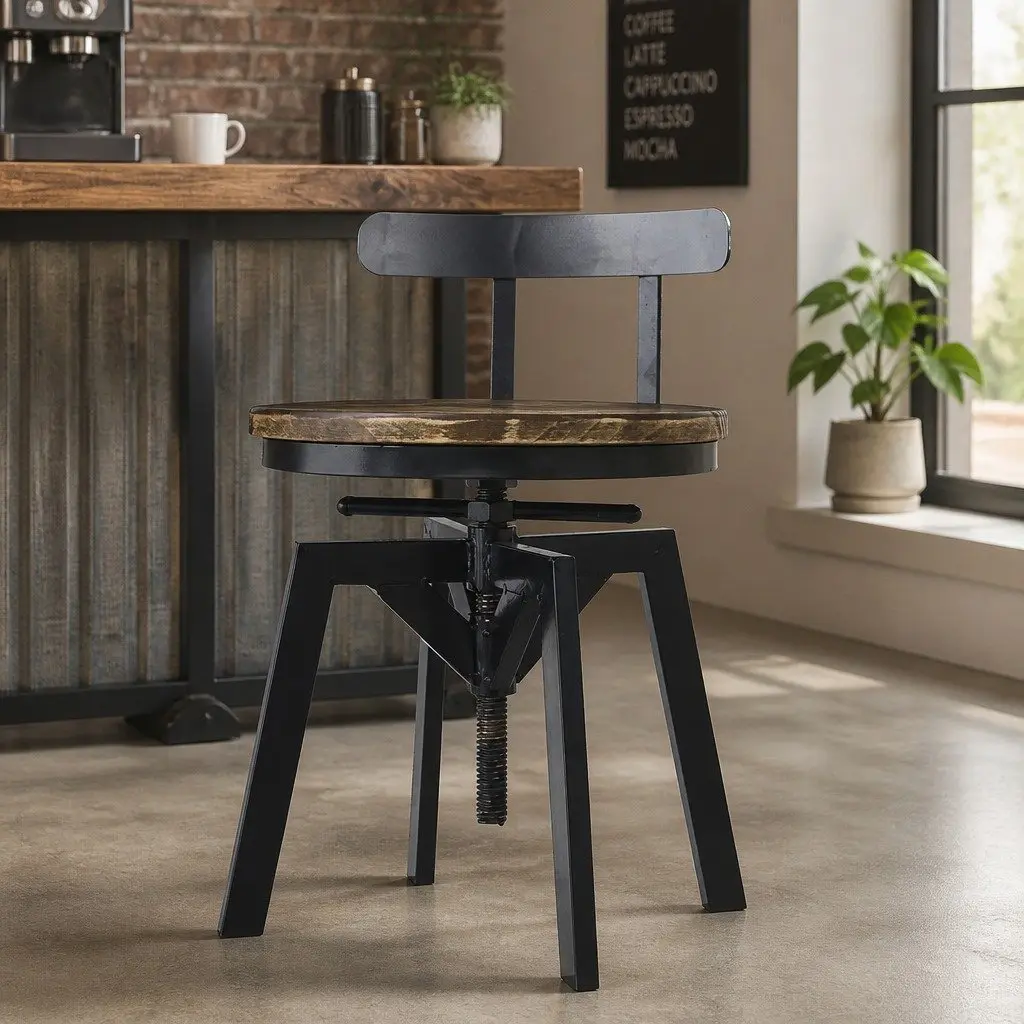 Adjustable Industrial Bar Stool with 360° Swivel