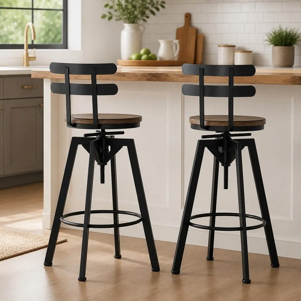 Adjustable Industrial Bar Stool with 360° Swivel