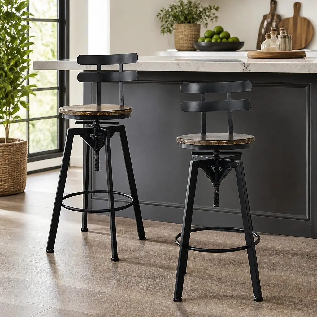 Adjustable Industrial Bar Stool with 360° Swivel