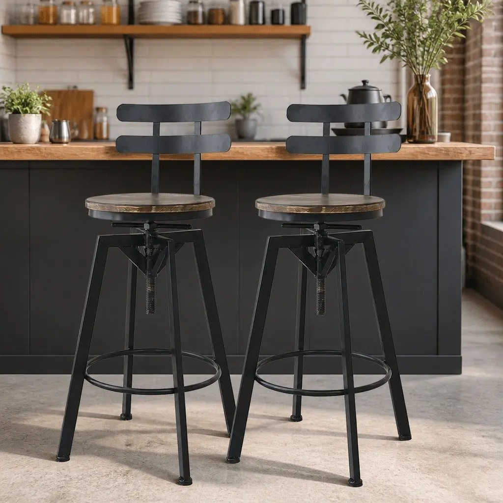 Adjustable Industrial Bar Stool with 360° Swivel