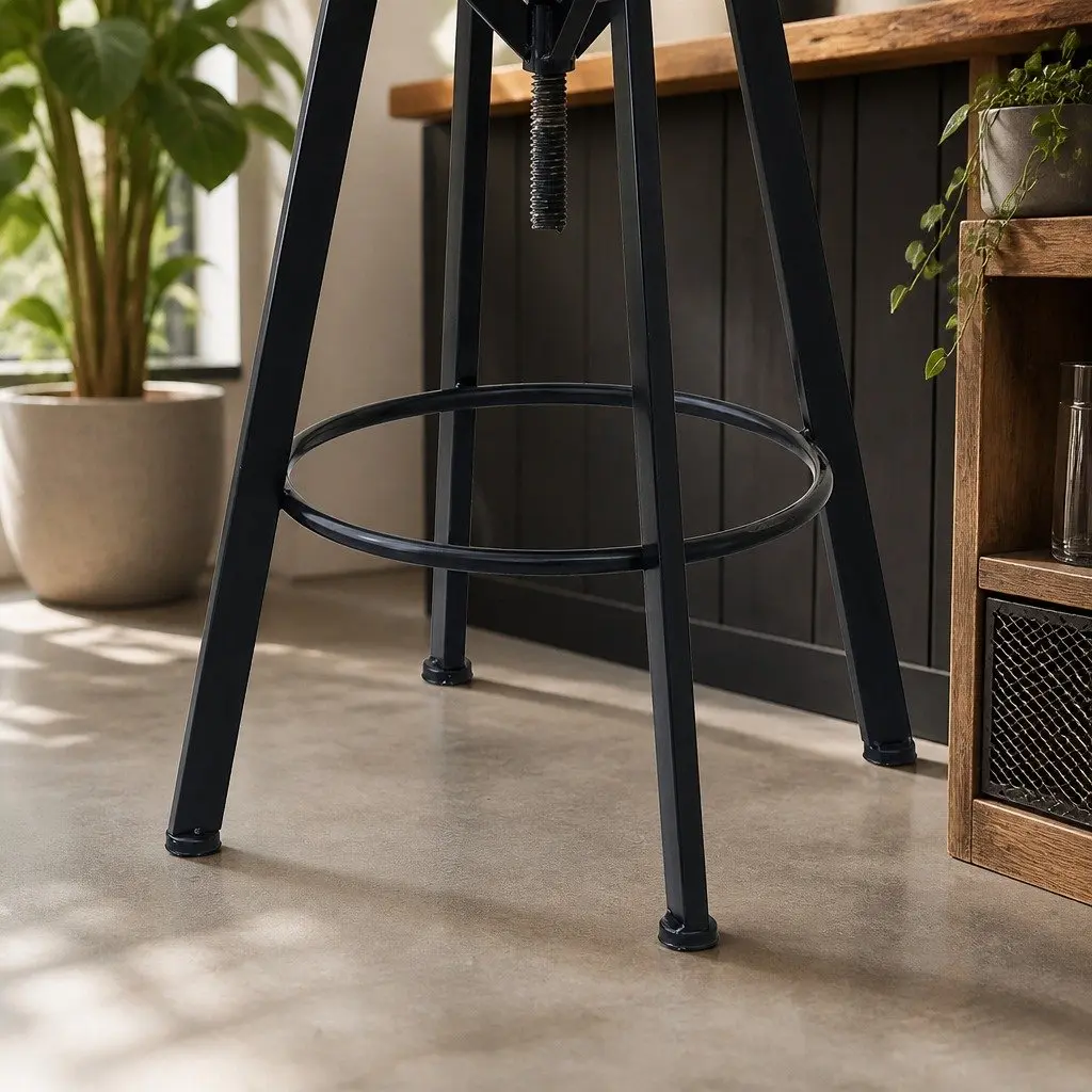 Industrial Bar Stool Adjustable Height 360 Swivel Pine Wood Metal Frame Set of 4