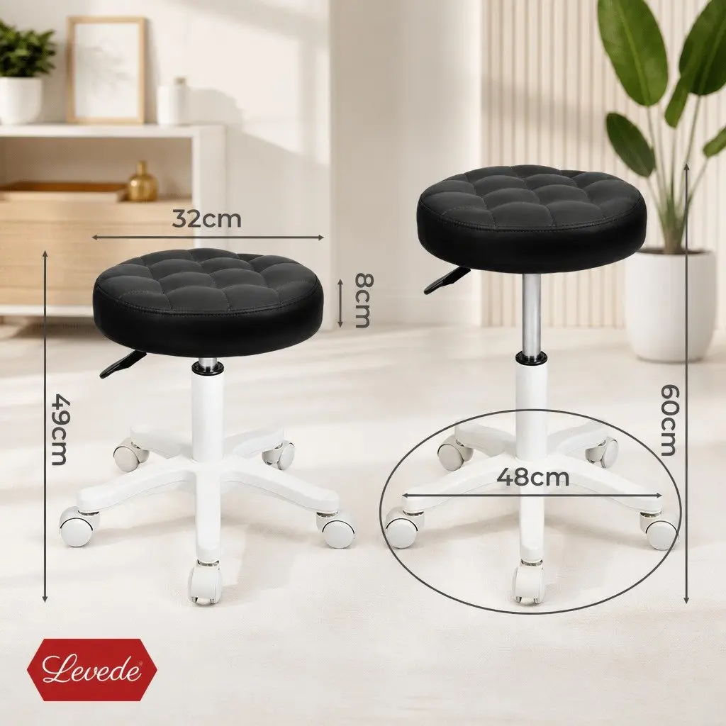 Rolling Bar Stool Adjustable Height PU Leather Black 360 Rotation Steel Frame