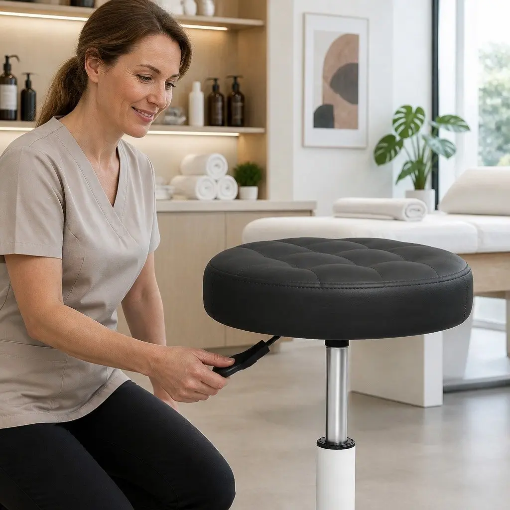 Rolling Bar Stool Adjustable Height PU Leather Black 360 Rotation Steel Frame