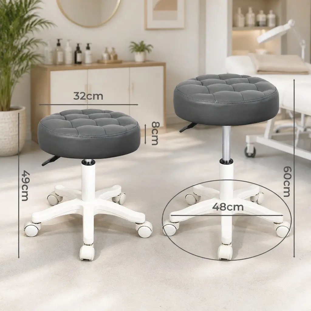 Rolling Bar Stool Grey PU Leather Gas Lift 360° Swivel 49cm to 60cm Height Adjustable Steel Frame