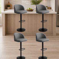 Set of 4 Grey Bar Stools with Swivel and Gas Lift