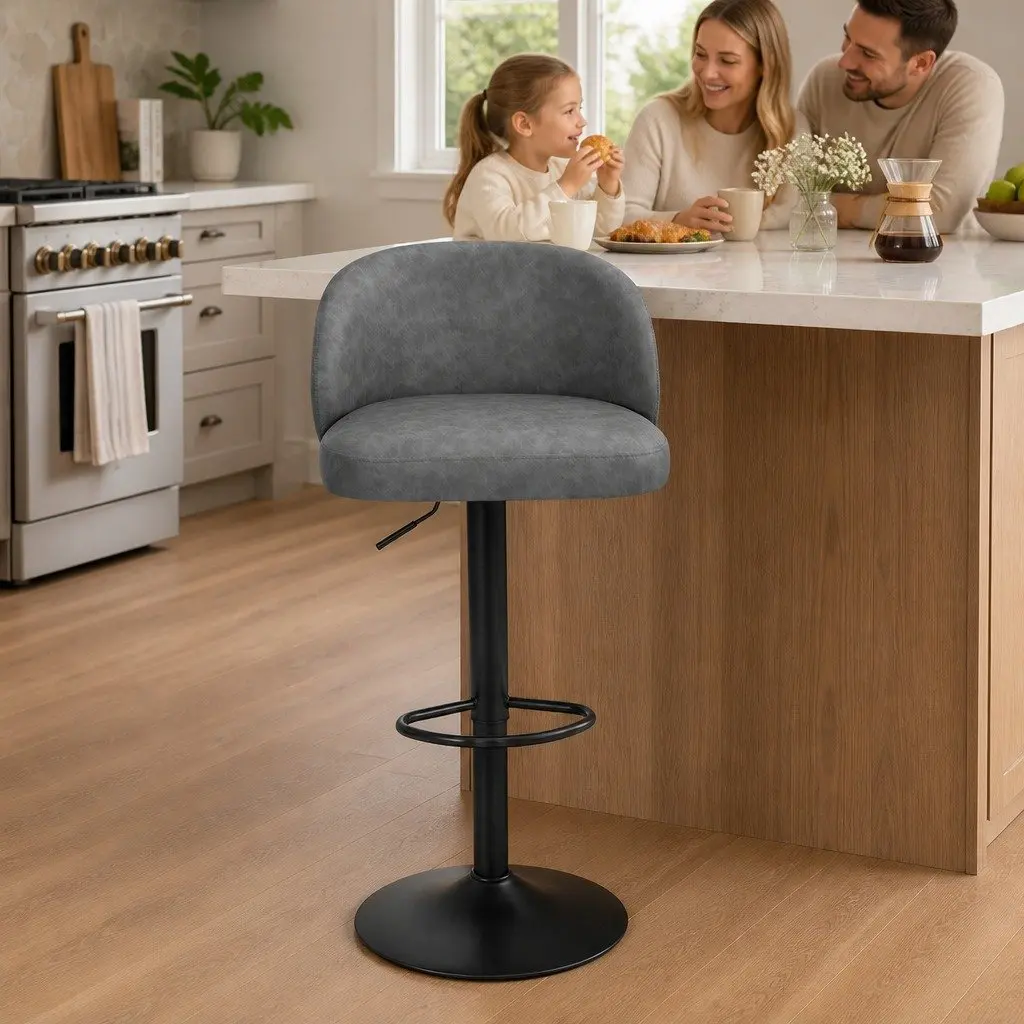 Bar Stools x4 Swivel Gas Lift PU Leather Seat Kitchen Counter Height Adjustable