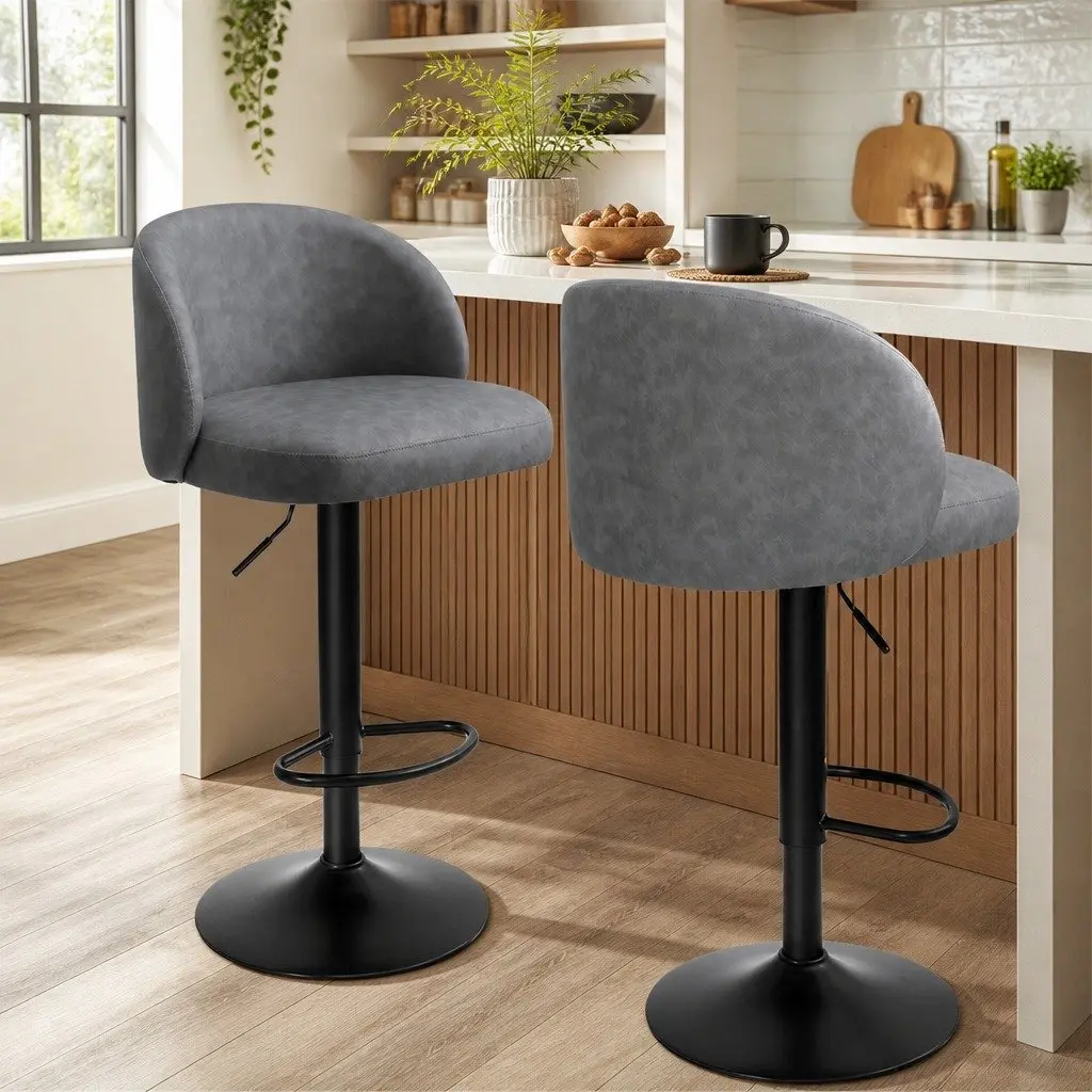 Bar Stools x4 Swivel Gas Lift PU Leather Seat Kitchen Counter Height Adjustable