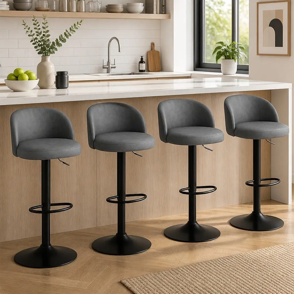 Bar Stools x4 Swivel Gas Lift PU Leather Seat Kitchen Counter Height Adjustable