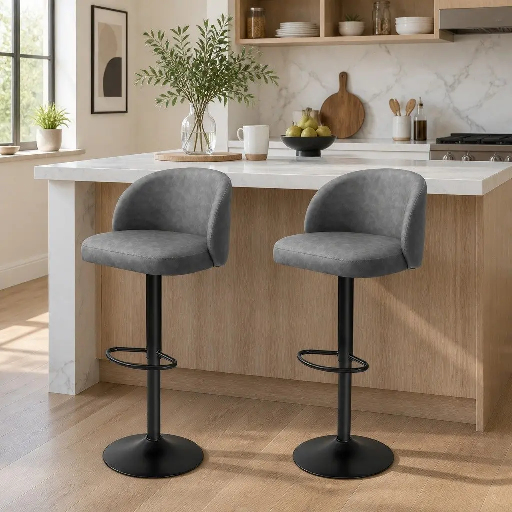 Bar Stools x4 Swivel Gas Lift PU Leather Seat Kitchen Counter Height Adjustable
