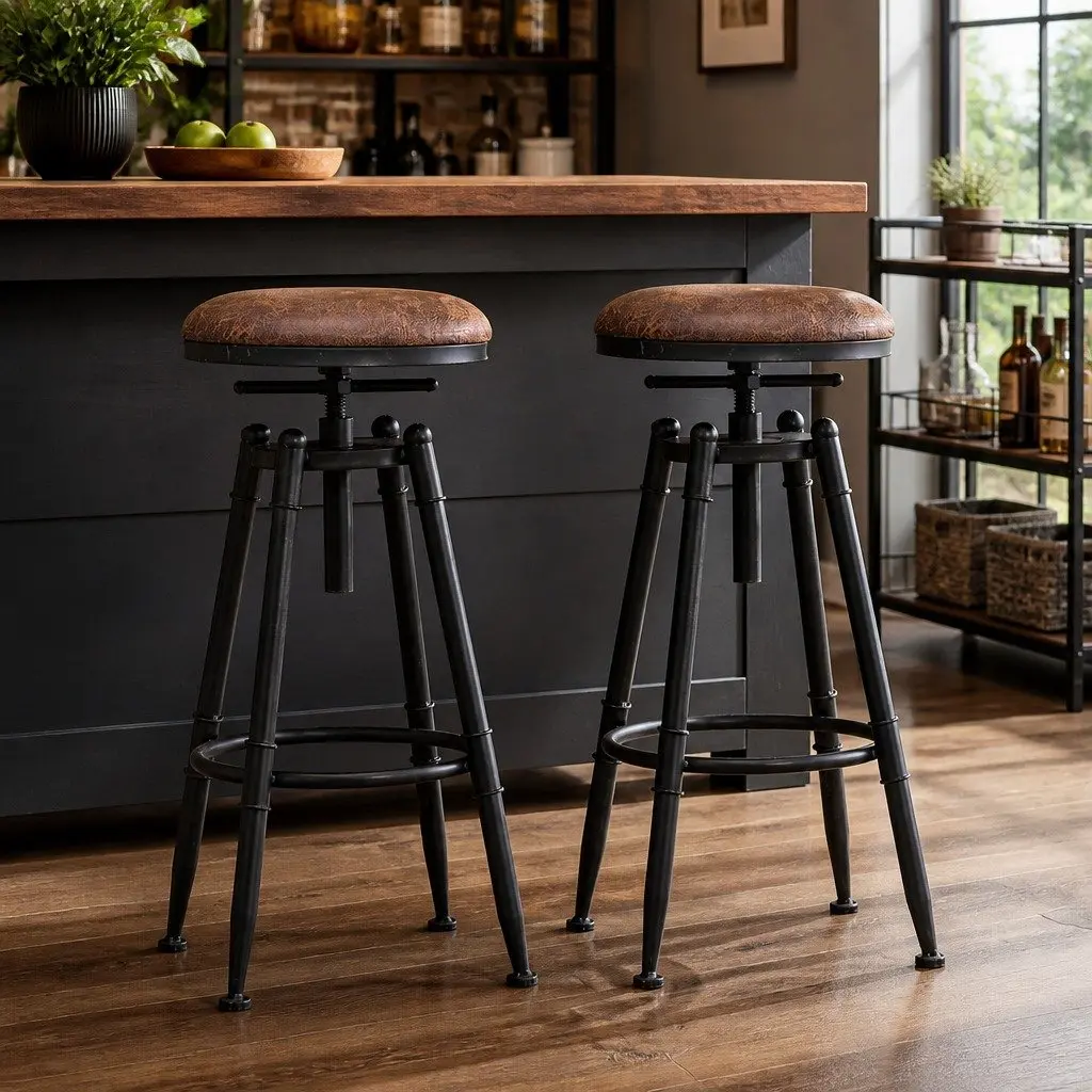 Adjustable Industrial Bar Stools Set of 2 for Kitchen