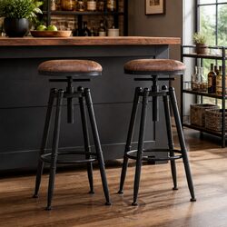 Adjustable Industrial Bar Stools Set of 2 for Kitchen
