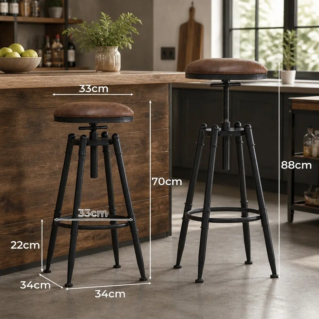Adjustable Industrial Bar Stools Set of 2 for Kitchen