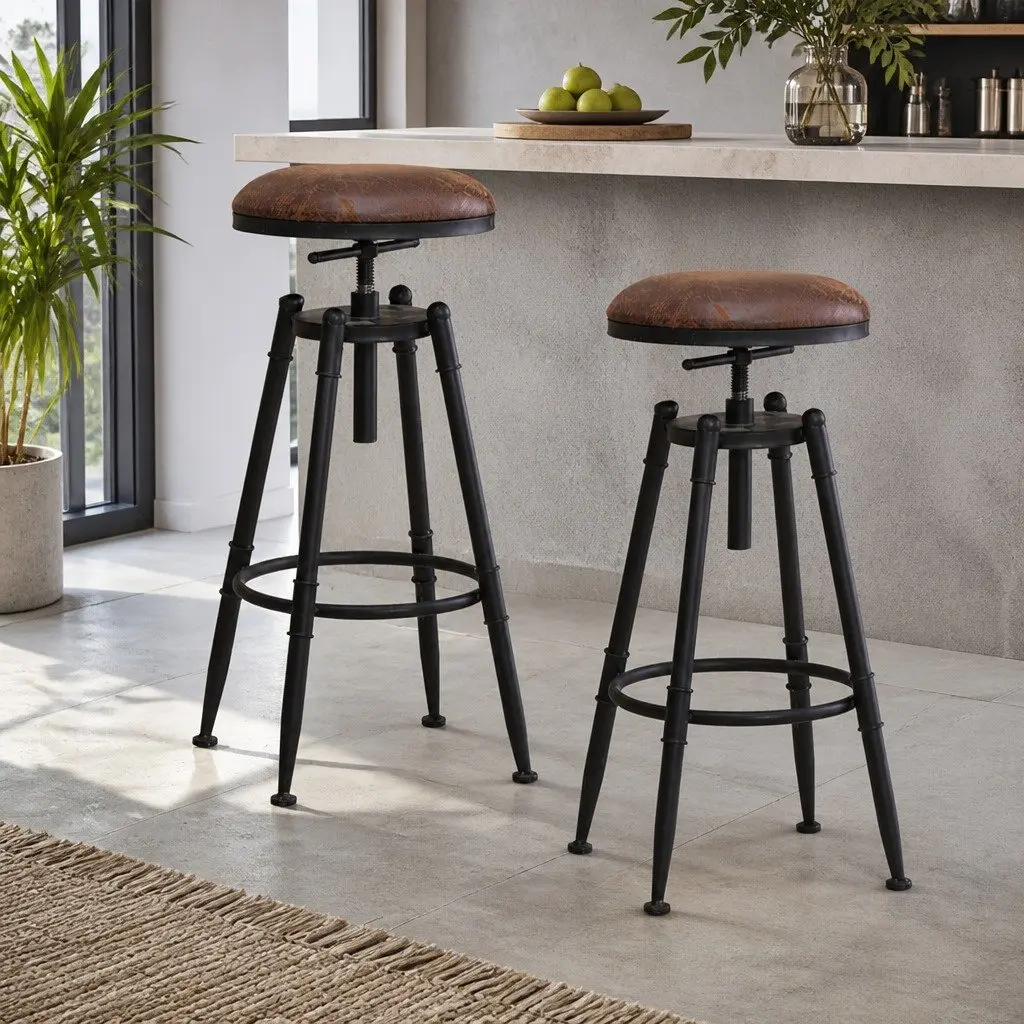Adjustable Industrial Bar Stools Set of 2 for Kitchen