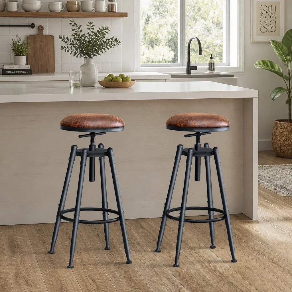 Adjustable Industrial Bar Stools Set of 2 for Kitchen