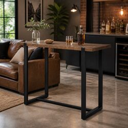 Solid Pine Wood High Bar Table with Steel Frame