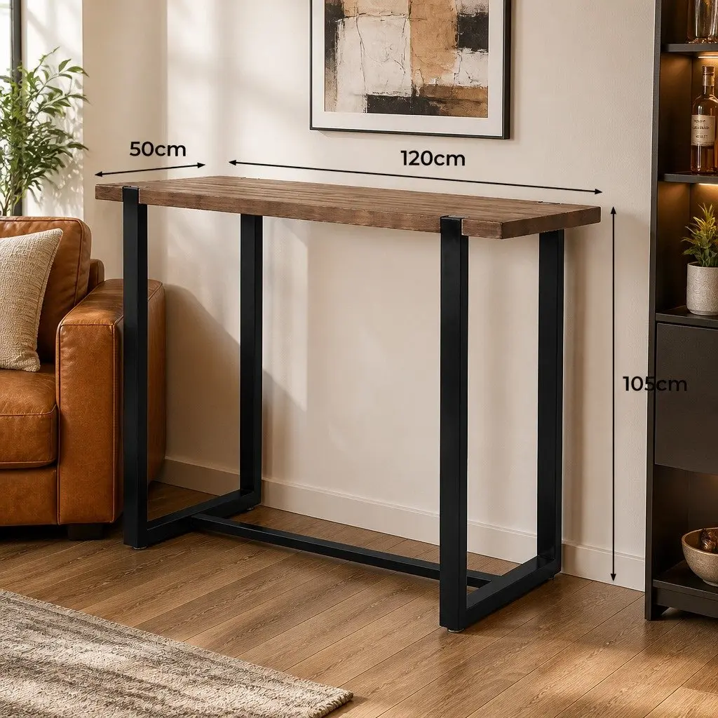 Solid Pine Wood High Bar Table with Steel Frame