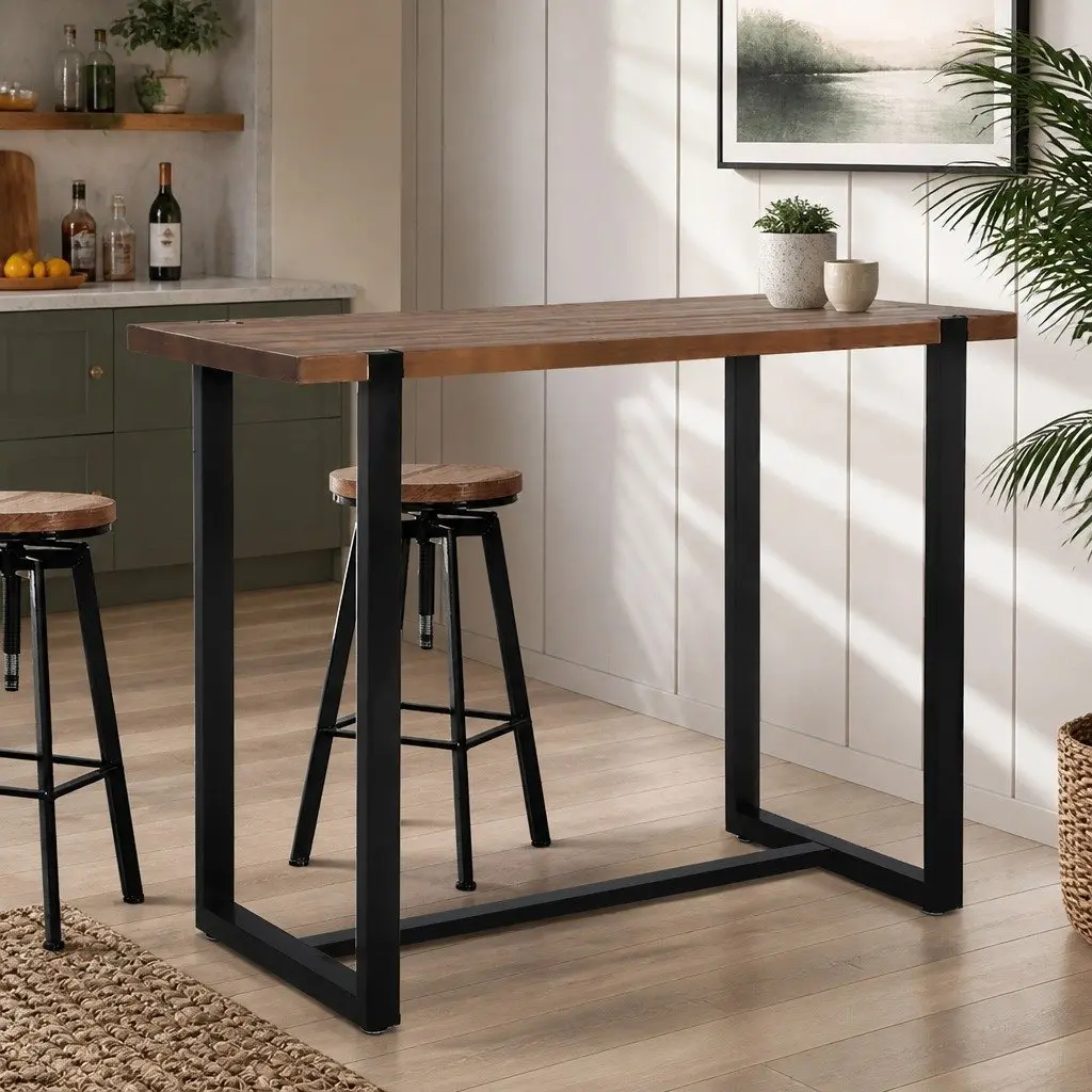Solid Pine Wood High Bar Table with Steel Frame