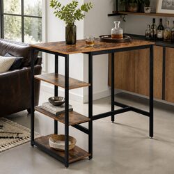 Rustic High Bar Table with Storage Shelves