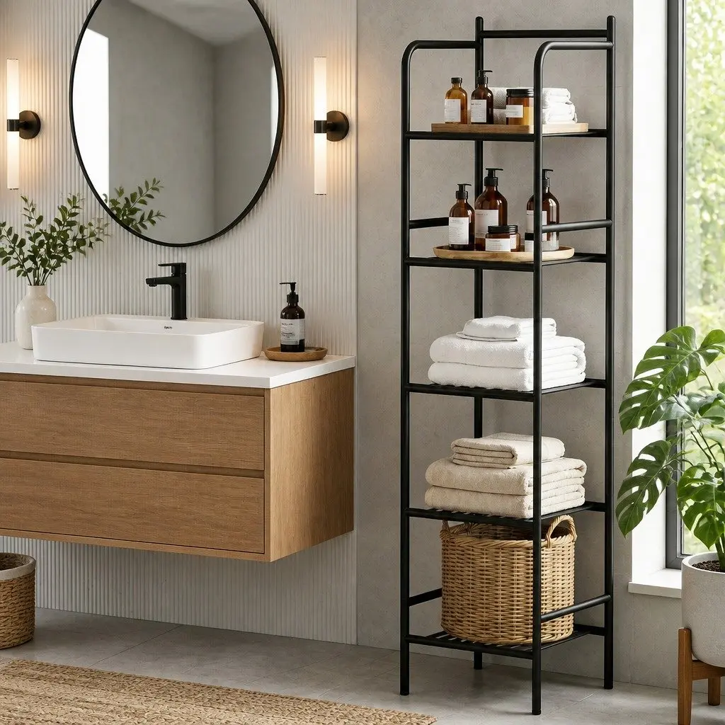 5 Tier Corner Shower Caddy Floor Standing Bathroom Storage Organizer Black