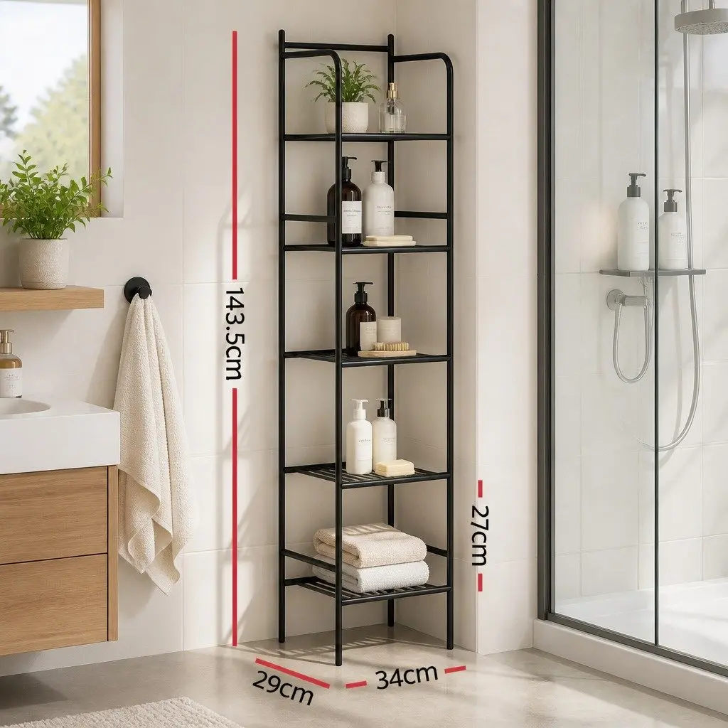 5 Tier Corner Shower Caddy Floor Standing Bathroom Storage Organizer Black