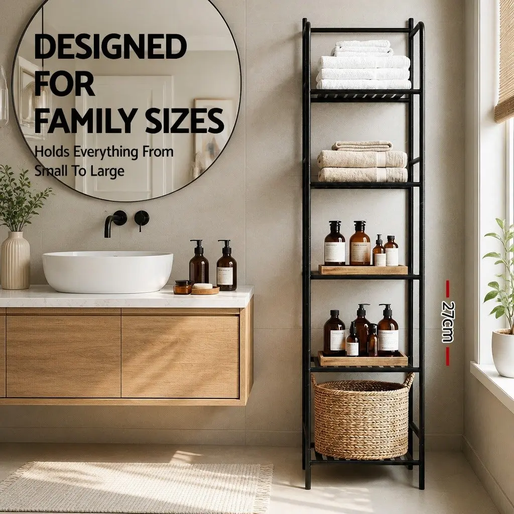 5 Tier Corner Shower Caddy Floor Standing Bathroom Storage Organizer Black