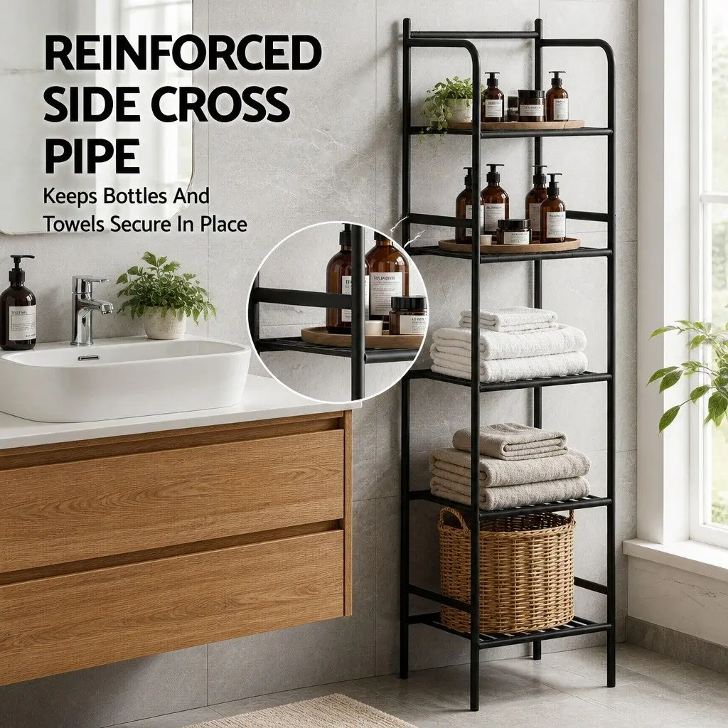 5 Tier Corner Shower Caddy Floor Standing Bathroom Storage Organizer Black