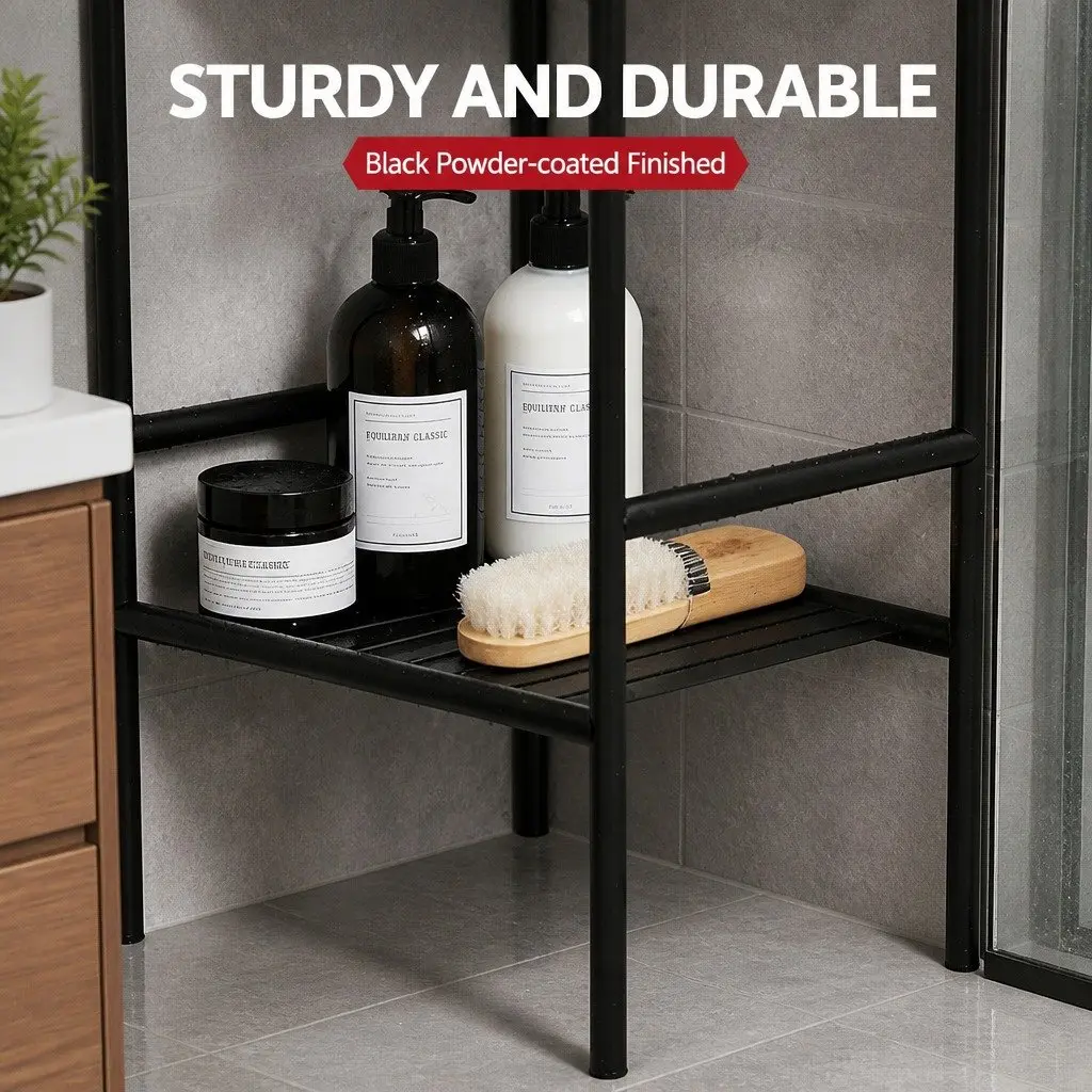 5 Tier Corner Shower Caddy Floor Standing Bathroom Storage Organizer Black