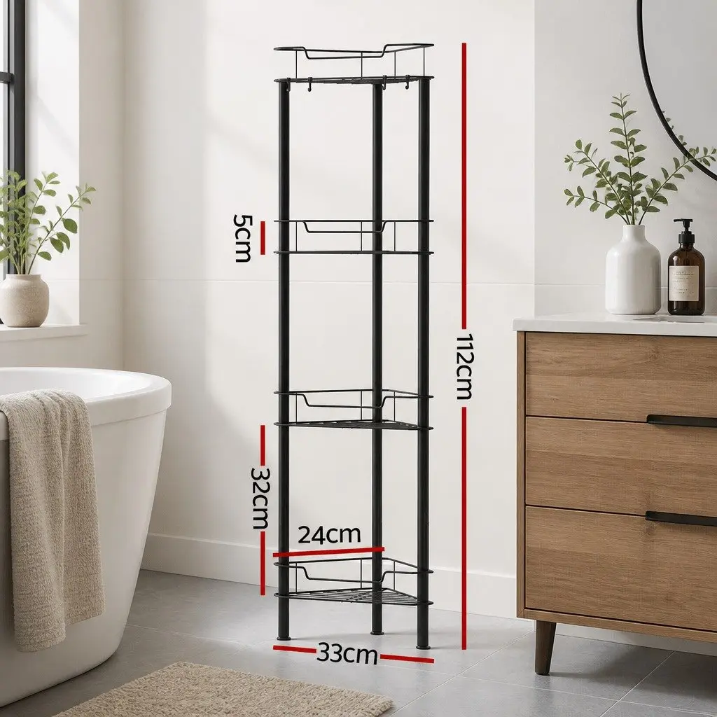 Floor Standing Shower Caddy Black 4 Tier Metal Storage Organiser
