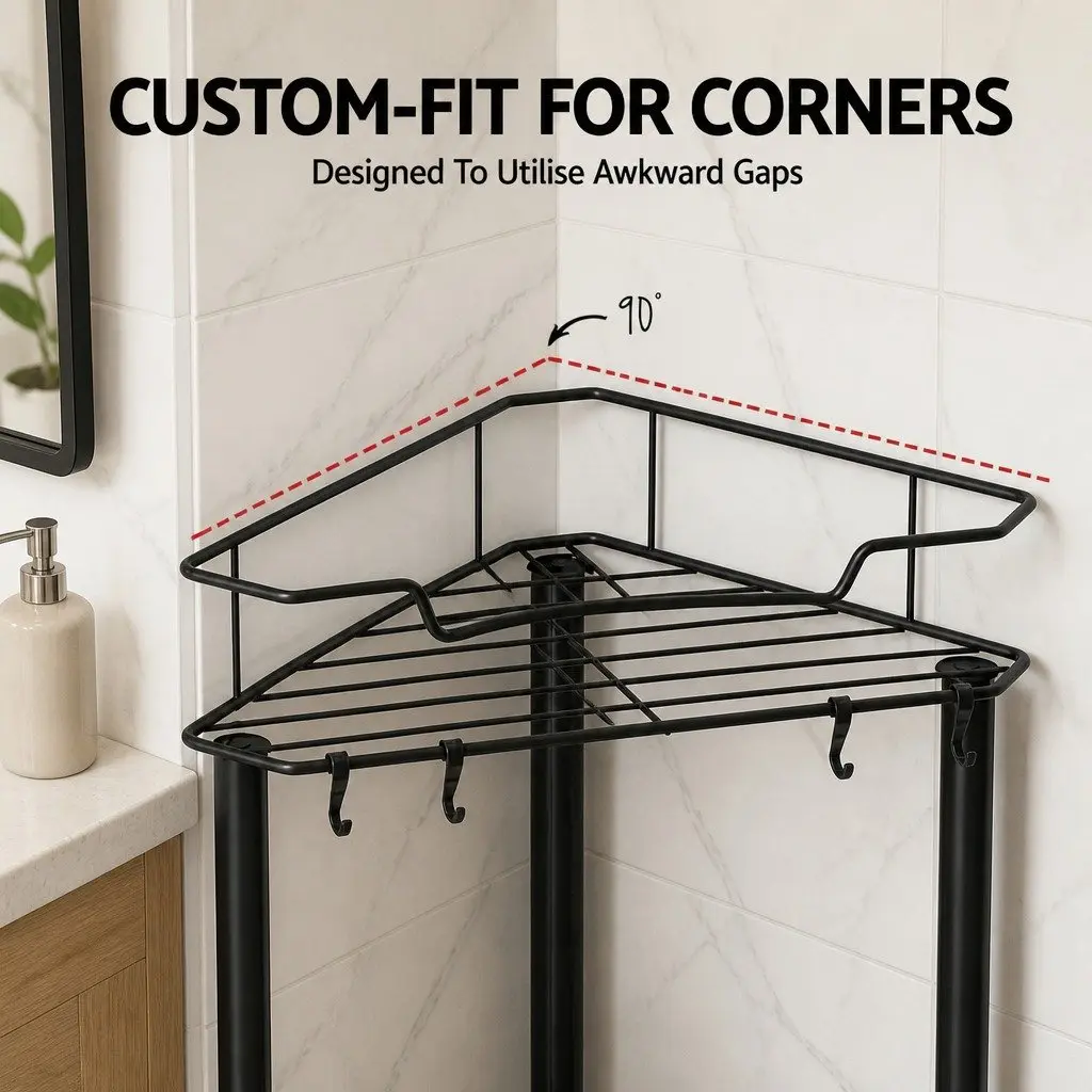 Floor Standing Shower Caddy Black 4 Tier Metal Storage Organiser